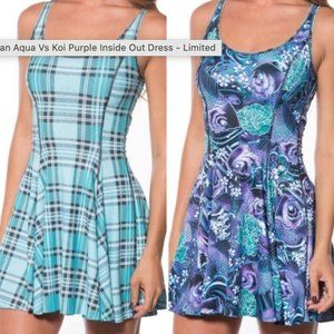 Blackmilk clothing TARTAN AQUA VS KOI PURPLE INSIDE OUT DRESS in Medium